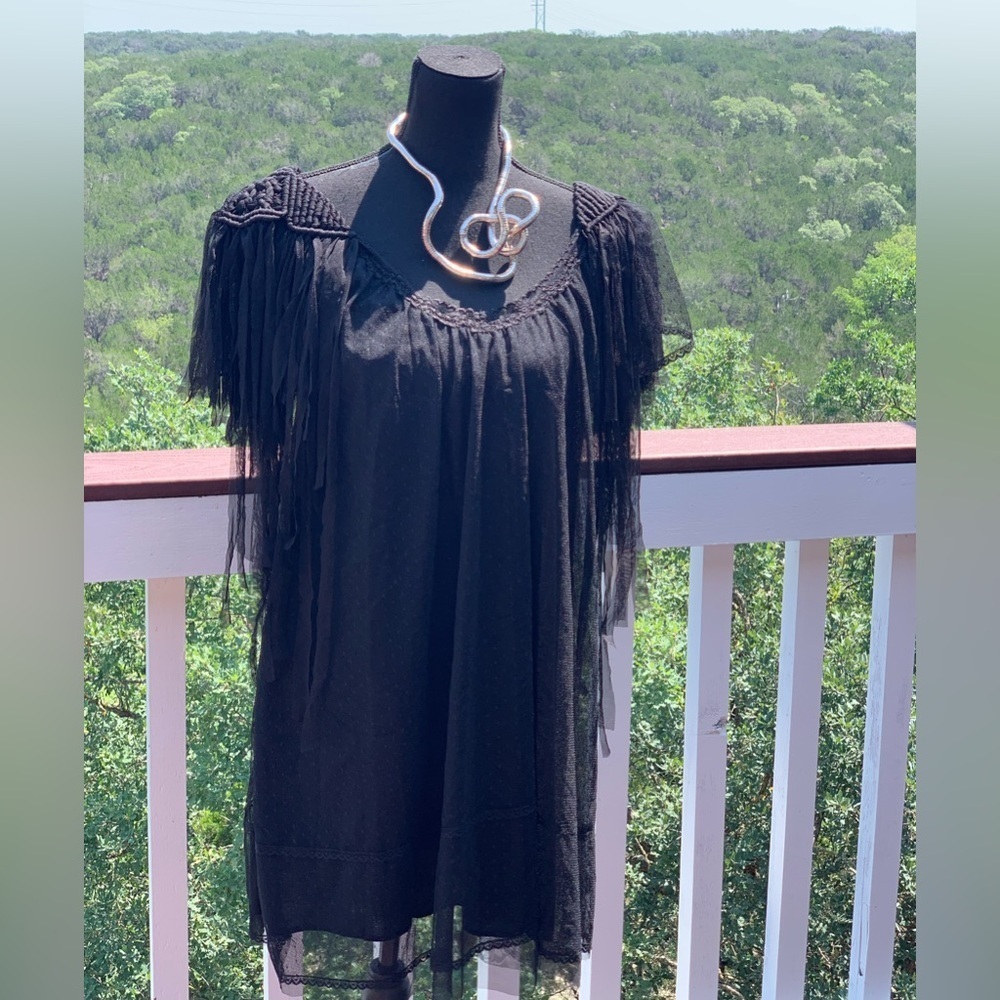 Black Tulle‎ Fringe Cocktail Mini Dress